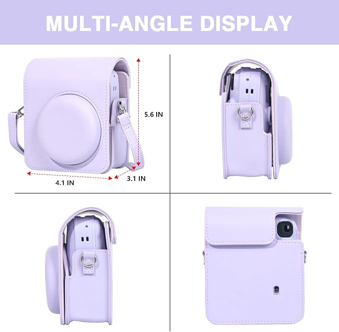CAIYOULE Camera Case for Fujifilm Instax Mini 13 Instant Camera, Purple | Mini 13 Protective Camera Case, PU Leather Camera Bag for Fuji Instax Mini 13, with Photo Album, Adjustable Shoulder Strap - Image 3