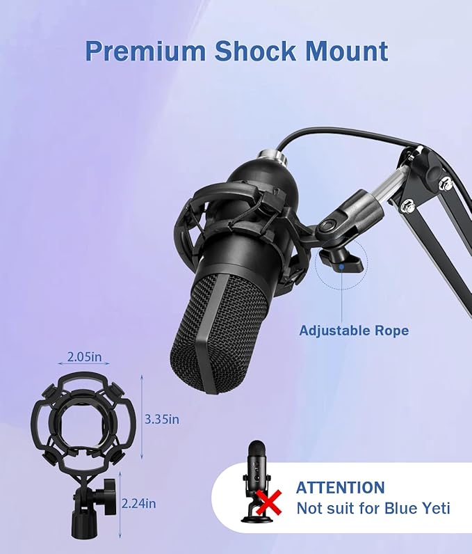 Versatile Boom Arm Stand for Desk, Adjustable Microphone Stand Kit | With Pop Filter, Shock Mount, Microphone Clip, Cable Ties, Table clamp to allow for horizontal and vertical fixing - Image 3