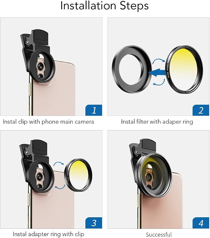 Apexel 52mm Filter Lens Kit (Graduated Filter Lens-Red Orange Yellow Blue, CPL, ND32, Star Lens-6 Point) for Smartphone Camera Canon Nikon Sony Olympus - Image 6