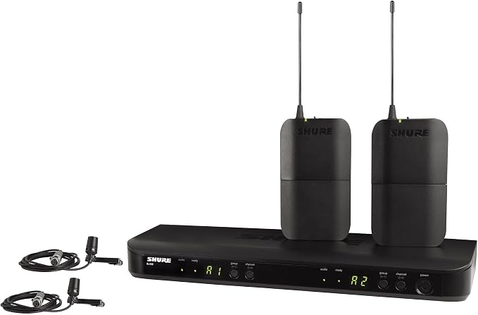 Shure BLX188/CVL Dual Lavalier Audio System H11 Band (572–596 MHz) – BLX88 Dual Receiver, (2) BLX1 Bodypacks & (2) CVL Cardioid Lavalier Mics, Up to 14 Hr Battery, 300 ft Range | Dual-channel BLX88 receiver with CVL cardioid lavaliers for presentations... by Shure