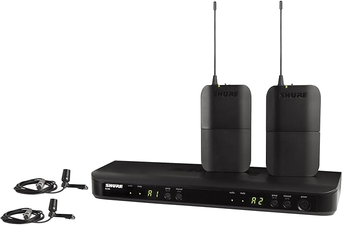 Shure BLX188/CVL Dual Lavalier Audio System J11 Band (596–620 MHz) – BLX88 Dual Receiver, (2) BLX1 Bodypacks & (2) CVL Cardioid Lavalier Mics, Up to 14 Hr Battery, 300 ft Range | Dual-channel receiver with CVL condenser microphones and bodypack transmi... by Shure