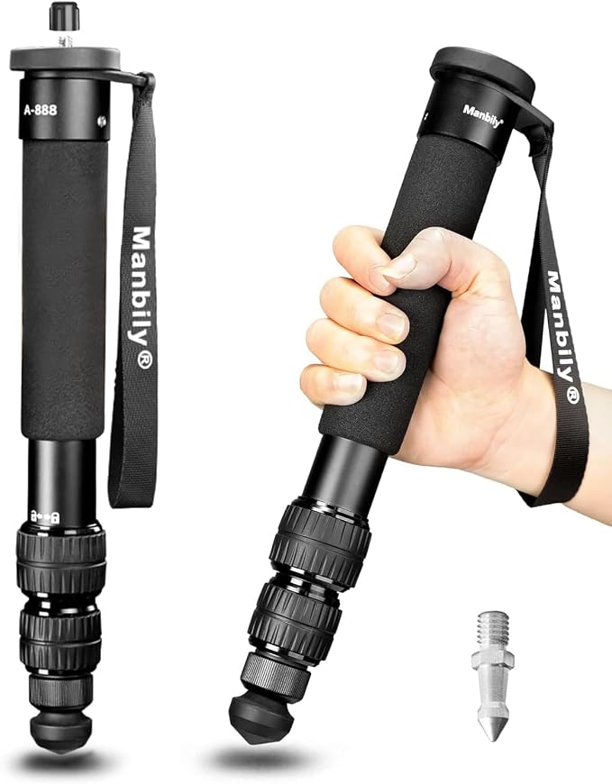 A-888 Camera Monopod, Length 32cm - 156cm, Aluminum Monopods for Cameras 7 Sections, Compact Travel Portable Selfie Stick for DSLR Smartphone Concert Festival by Manbily