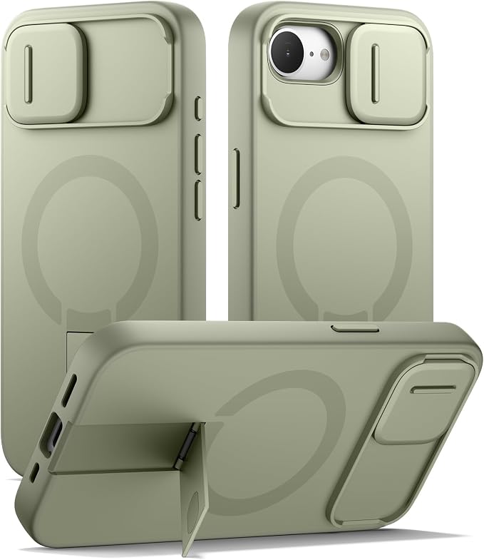 SURITCH for iPhone 17e/16e Case with Magnetic Camera Slide Cover and Adjustable Kickstand, Compatible with MagSafe, Shockproof Bumper Case Slim Protective Cover 6.1 Inch,Green by SURITCH
