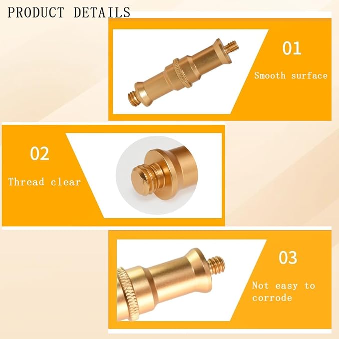 KuuGuu 4 PCS Standard 1/4 to 3/8 inch Metal Convertor Threaded Screw Tripod Adapter Spigot Stud for Flash Holder, Studio Light Stand, Ball Head (Copper) - Image 3