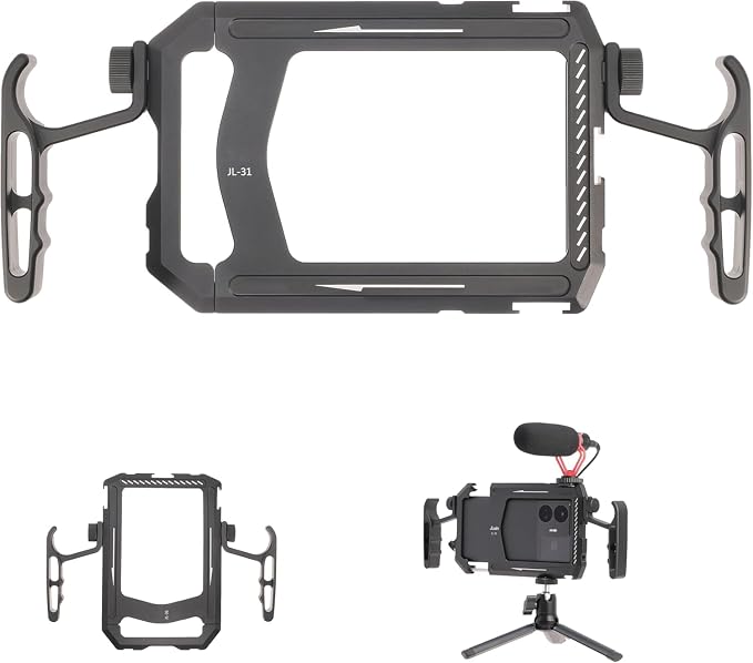 Fotga Aluminum Universal Smartphone Cage Photo Video Stabilizer with Handles Rig for iPhone 17 16 15 14 Pro Max Samsung Cell Phone Vlog Live Stream Video Recording,with Cold Shoe Tripod Mount by FOTGA