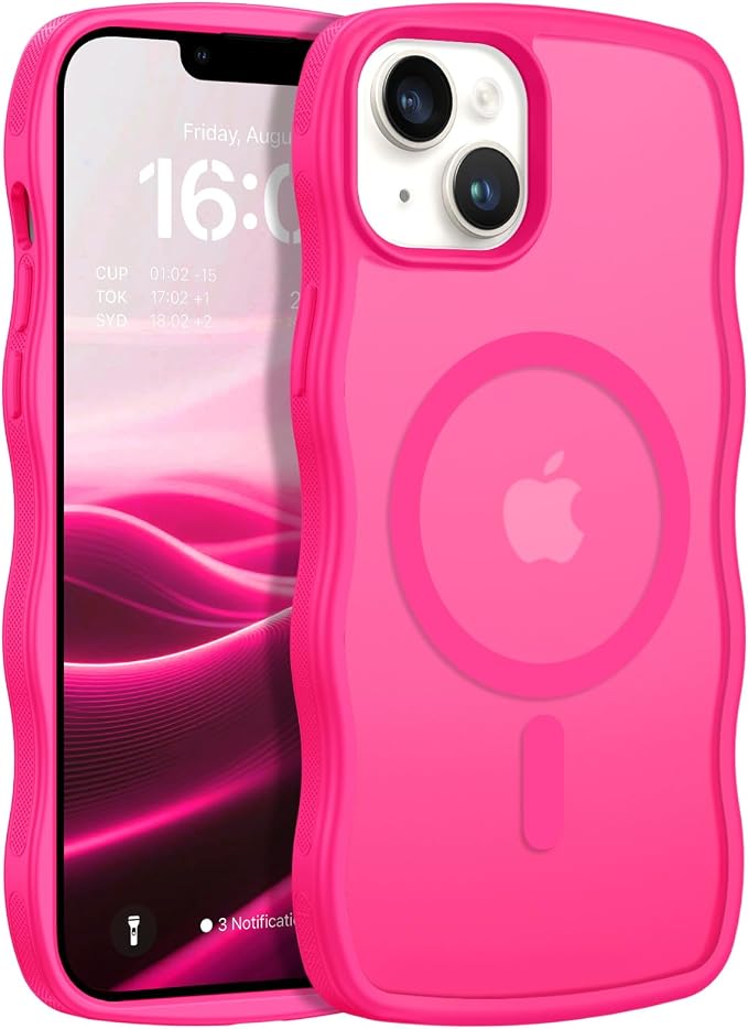 BENTOBEN Magnetic for iPhone 13 Case iPhone 14 Case, Cute Wavy [Compatible with MagSafe] Matte Anti-Slip Bumper Women Girls Boys Protective Cover for 13/14 6.1" Hot Pink by BENTOBEN
