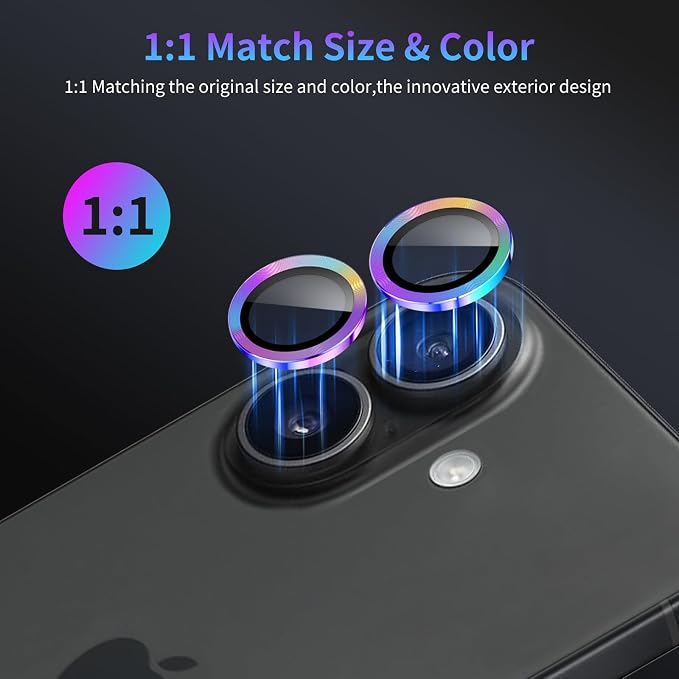 Camera Lens Protector for iPhone 16 / iPhone 16 Plus,1 Pack | Tempered Metal Glass Camera Cover, HD Clear Anti-Scratch Lens Screen Protector Film,Case Friendly,Colorful Titanium - Image 5
