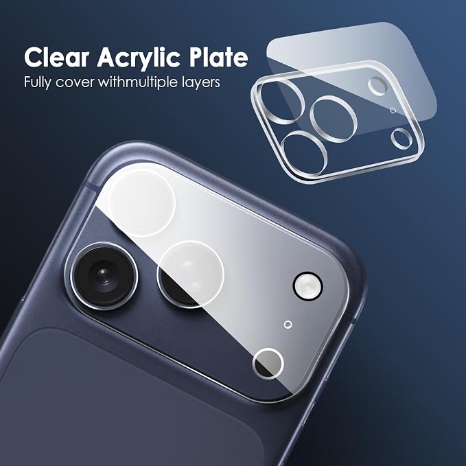 FanTEK Camera Lens Protector Compatible with iPhone 17 Pro, 9H Tempered Glass Camera Screen Cover, Ultra HD Clear Acrylic Full Coverage Guard, Case Friendly - Image 4