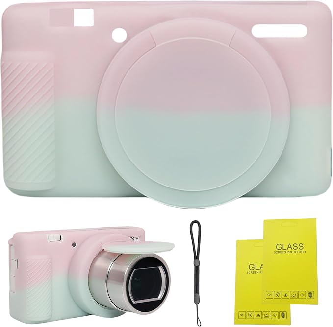 Camera Case for Sony ZV1 Digital Camera.ZV-1 Accessories | Soft Silicone Protective Case Removable Lens Cover,Comes with 2 Screen Protectors and 1 Wrist Strap.(Pink Green Jelly) by SZHSYJY