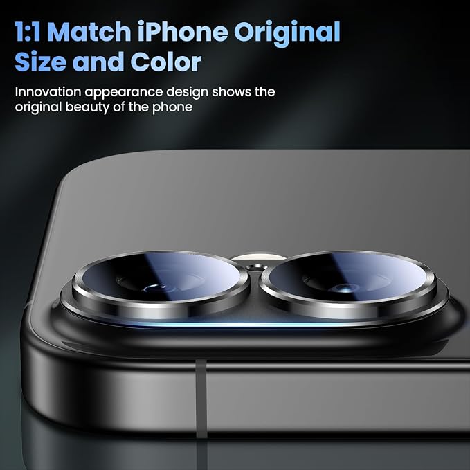 Uyiton for iPhone 17 Camera Lens Protector, Metal Frame Glass Cover | Not Easy to Break, Strong Adsorption, Case-Friendly, Metal 9H Sapphire Glass Rear Camera Screen Cover, Black - Image 5
