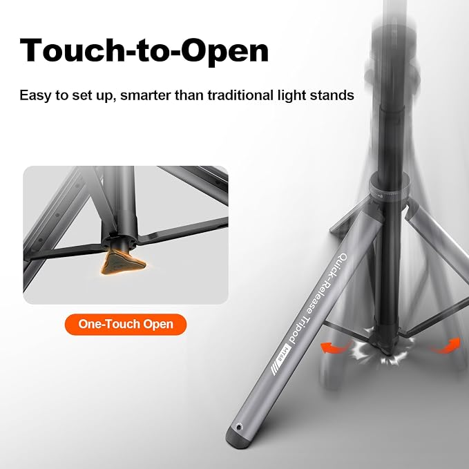 COMAN MT68 Auto-Open 83.4" Light Stand, for DSLR, iPhone, Action Cam, Light | 1/4" Ball Head with 2 QR Plates, Phone Clamp Included, Compact 18.5" Folded Storage, Portable 1.95 lbs, Sturdy Aluminum Build - Image 2