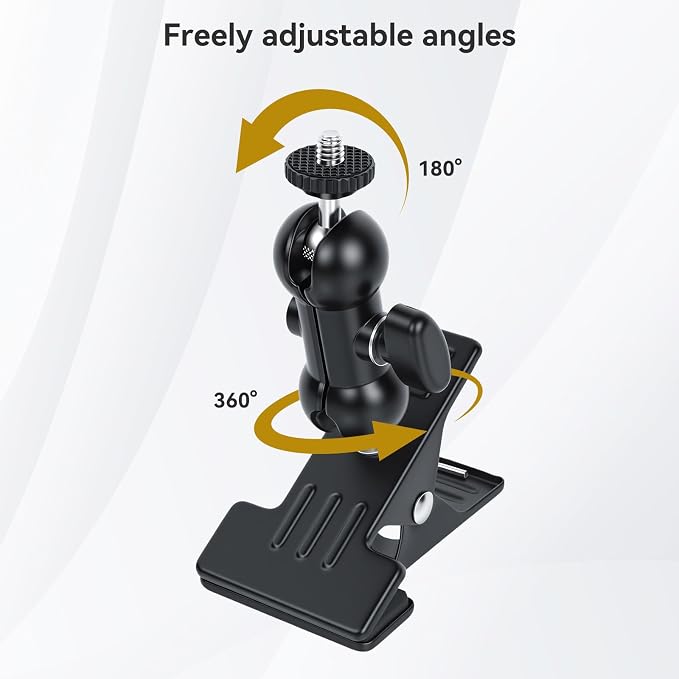 UTEBIT Dual Ball Head Cameras Clip for GoPro, with 1/4'' Swivel Mount | 66mm Strong Magnetic Base with 360° Dual Ball Heads for Studio Backdrops, Video Lights, Photography Accessories Clamp, Black - Image 4