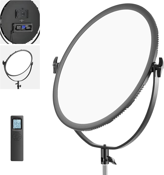 NEEWER LED Bi Color Studio Round Lighting, Ultra Thin Edge Flapjack Light | 18''/45.5cm, 70W, Dimmable Portrait Light, with AC Adapter, 2.4G Wireless Remote, Battery/Light Stand Not Included by Neewer