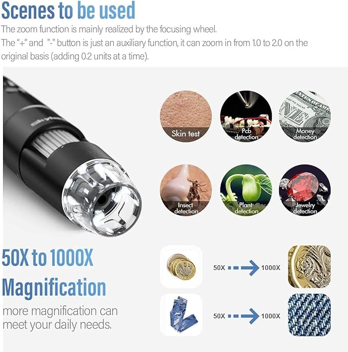 Wireless Digital Microscope, Skybasic 50X-1000X Magnification WiFi Portable Handheld Microscopes with Adjustable Stand HD USB Microscope Camera Compatible with iPhone Android iPad Windows Mac Computer - Image 6
