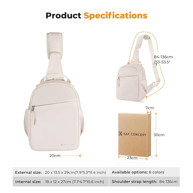 K&F CONCEPT Camera Sling Bag, Compact Crossbody Bag for DSLR Mirrorless | Lightweight Fabric, with Tripod Holder, Quick Access & Custom Dividers, Men & Women, for Sony Canon Nikon, Beige, BS06 - Image 6