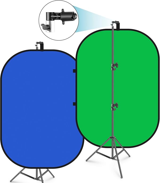 NEEWER 5x7ft/1.5x2m Chromakey Foldable Backdrop with Stand 8.5ft/2.6m | 2 in 1 Reversible Blue Green Background Panel, for Photography Studio, Live Streaming, Video Calls, Games by Neewer