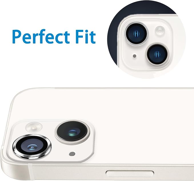 for iPhone 13 Mini/iPhone 13 Camera Lens Protector, Anti-Scratch 9H Tempered Glass Metal Camera Screen Protector Shockproof Cover Film Ring -2 Pcs Silver - Image 5