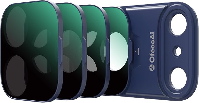 Magnetic UV Filter for iPhone 17 Pro, Snap-On Smartphone Camera Lens Filter with Adhesive Metal Base Mount, HD Optical Glass, Works with Phone Cases & Gimbals (Blue-4pack, Phone 17Promax) by OfeooAi