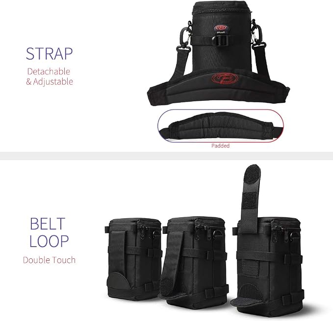 DSLR Camera Lens Case Pouch Bag for Lenses up to 4.33" x 6.70" | Lightweight Padded Lens Case with Zipper, Soft Lining & Carrying Strap, Protects Lenses from Dust, Scratches & Water - Image 5