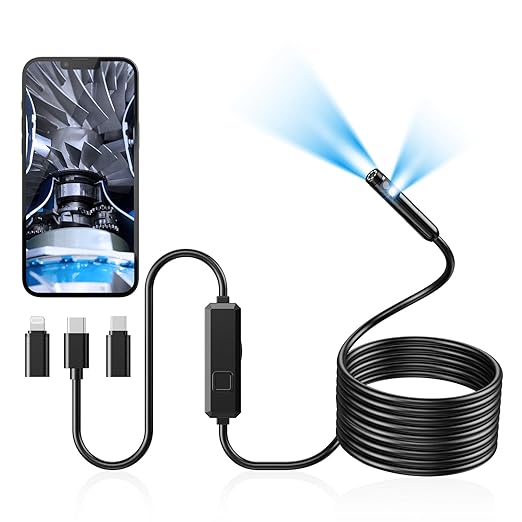 Endoscope Camera with Light, Dual-Lens 1920P HD Borescope with 8 Adjustable LED Lights, IP67 Waterproof Boroscope Inspection Tools, 16.4ft Semi-Rigid Snake Camera for iOS & Android by Acoath