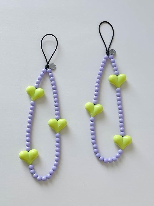 Drawwind Phone Charm Beaded Wristlet Strap Universal Cell Phone Lanyard Cute Bracelet Wrist Strap Beaded Chain String Handmade Accessories for Case Camera Bags (Green Heart) - Image 5