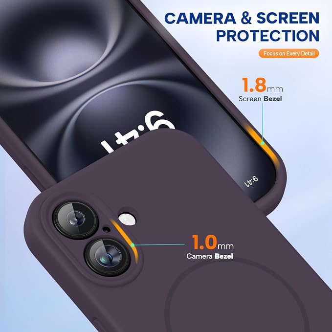 Miracase Silicone & Magnetic for iPhone 16 Case, Dark Purple | Compatible with MagSafe, Anti-Scratch Microfiber Lining, Liquid Silicone Case Shockproof Drop Protection Phone Case for 16 - Image 8