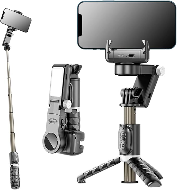 Gimbal Stabilizer for Smartphones, 3-Axis | Tracking Selfie Stick With Tripod, 360 Degree Steering, With Remote Control, For Vlog And Live Broadcast by Unknown