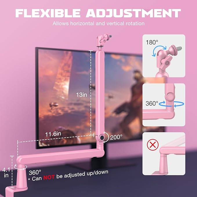 FIFINE BM88P Low Profile Metal Microphone Boom Arm for Gaming Streaming | Metal Adjustable Mic Stand, Built-in Cable Management Channel, Desk Clamp, Screw Adapter, for Studio Voice Recording - Image 5