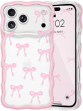 QLTYPRI for iPhone 17 Pro Max Pink Bow Case, Clear Cute Pink Ribbon Bow Phone Case Curly Wavy Aesthetic Phone Cover, Soft Slim Transparent TPU Shockproof Protective Cover for Women Girls - Ribbon Bow by QLTYPRI