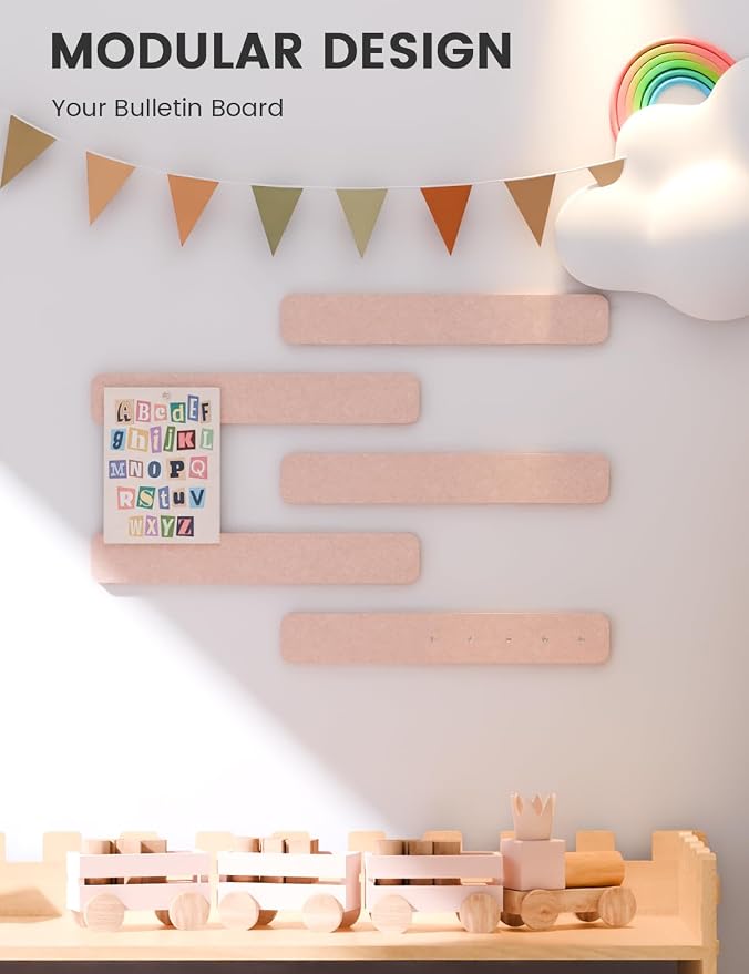 Fluxynara 13" x 2" Felt Wall Panels, Pink | 5-Pack Includes 35 Push Pins and Adhesive Tabs for Photos, Notes and Decor in Bedroom Doors, Home Office or Studios - Image 5