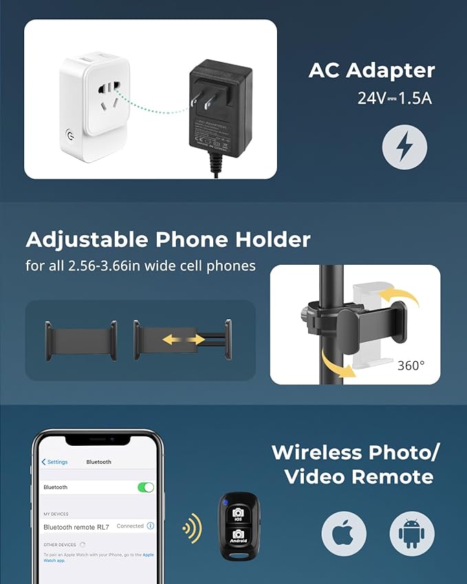 Aureday 12” Ring Light with Stand and Phone Holder, 79” Tall LED Circle Light with Weighted Base & Remote, Dimmable Floor Lamp for Video Recording, Barber, Live Stream, Makeup, Photography - Image 5