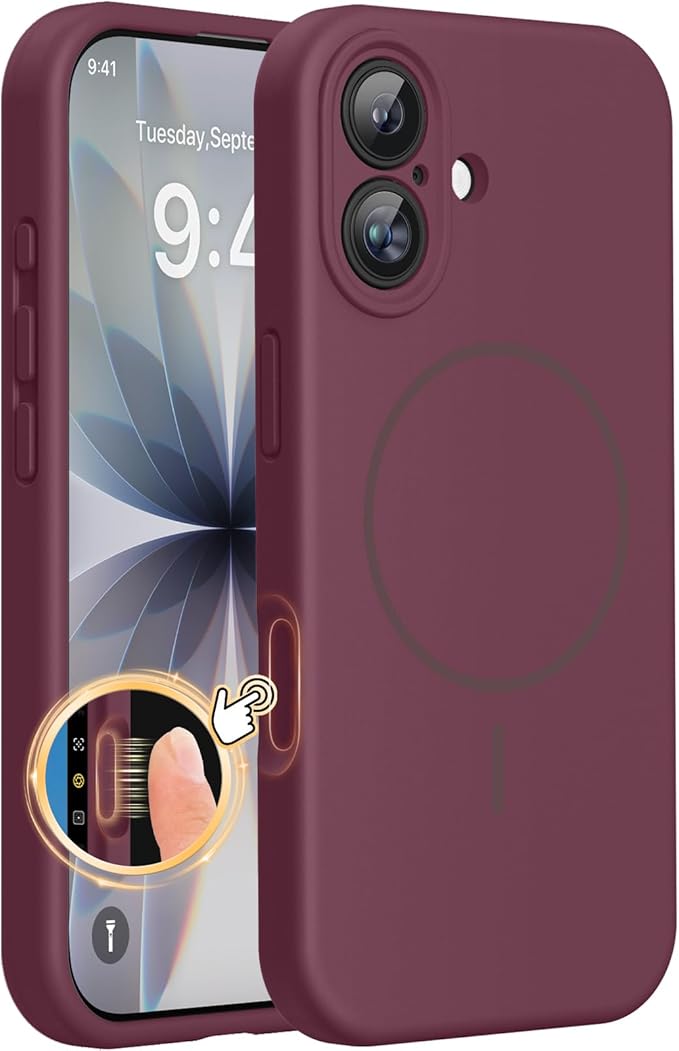 Miracase Silicone & Magnetic for iPhone 17 Case, Wine Red | Compatible with MagSafe, Silicone Camera Control Cover, Soft Microfiber Lining, Shockproof Drop Protection Phone Case for 17 by Miracase