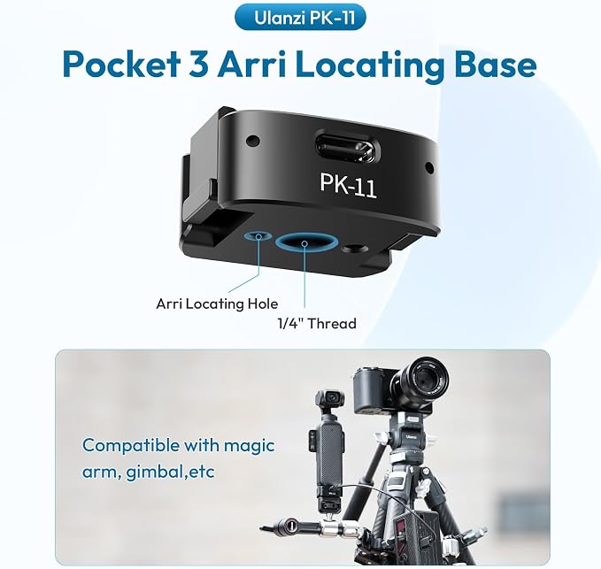 ULANZI PK-11 Pocket 3 Charging Adapter Base for DJI Osmo Pocket 3/Xtra Muse | Type-C Full-Function Port with 1/4 Screw Hole, Compatibility: Osmo Pocket 3, Black - Image 4