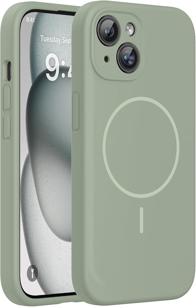 miracase Compatible with iPhone 15 Case, [Soft Anti-Scratch Microfiber Lining], Liquid Silicone Case Gel Rubber Shockproof Drop Protection Phone Case for iPhone 15, Patina Green by Miracase