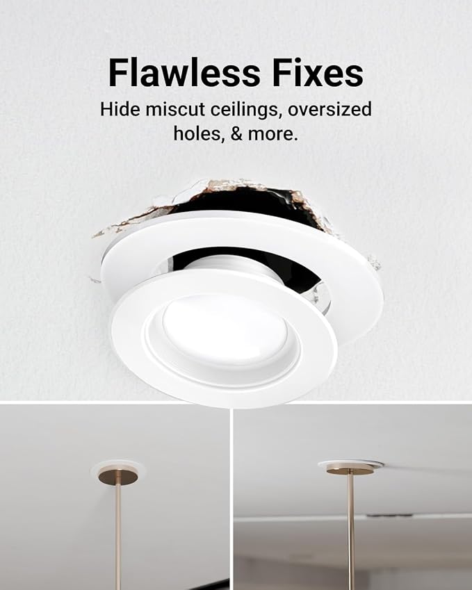 Sunco 12 Pack 4 Inch Recessed Light Goof Ring, Ultra Thin, White | Flush Mount Trim Overlay, Durable Polycarbonate, Covers Oversized Ceiling Holes and Drywall Gaps - Image 2