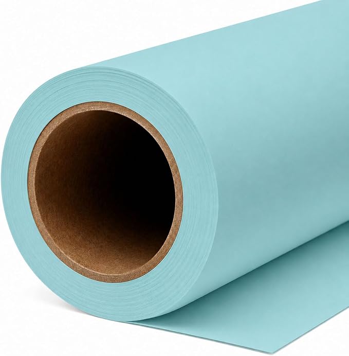 Yizhily Sky Blue Seamless Paper Backdrop, 53 in x 16.4 ft | Product photography; creative sets; event portraits; tabletop shoots; small studio photoshoots by YizhilySeamlessBackgroundPaper
