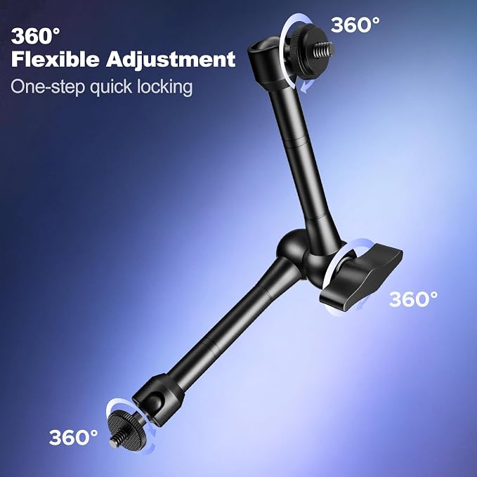 EMART 10" Magic Arm Camera Mount with Super Clamp,Camera Mounts & Clamps | Friction Adjustable Camera Mount with 1/4" Screw 1/4"&3/8" Thread Cold Shoe for Photography/Video/Webcam/Flash/Monitor/DJI - Image 2