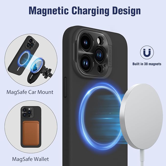 Nillkin for iPhone 15 Pro Case Silicone Upgraded[Compatible with MagSafe][Innovation Metal Camera Invisible Stand] Military Grade Protection Shockproof Phone Case for iPhone 15 Pro 6.1'' Blue - Image 3