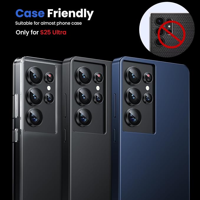 WSKEN for Samsung Galaxy S25 Ultra Camera Lens Protector - Ultra Thin | Case Friendly, 9H Shatterproof Tempered Glass, Anti Scratch Metal Circle, Camera Screen Protector Cover Accessories, Black - Image 5