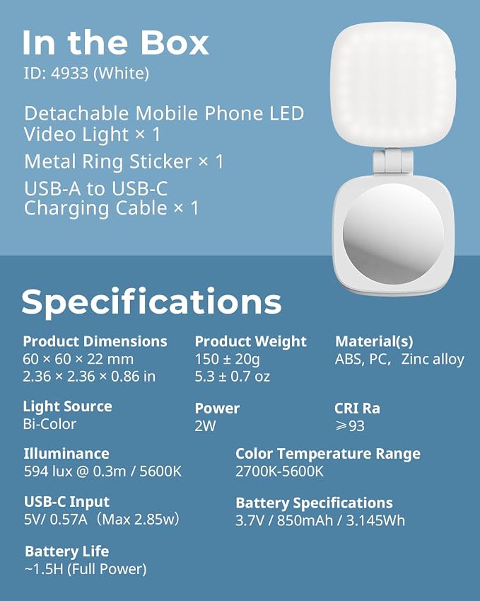 SmallRig Magnetic Selfie Light for iPhone, Phone Light with a Mirror | Instant Attachment for MagSafe, for Selfies, Video Conference, Vibe P48 White - Image 9