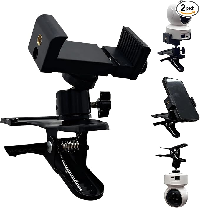 Universal Clamp Mount Phone and Camera Holder, Black, 2Pack | Adjustable Spring Clip Stand, Camera Bracket by NVRTTRR
