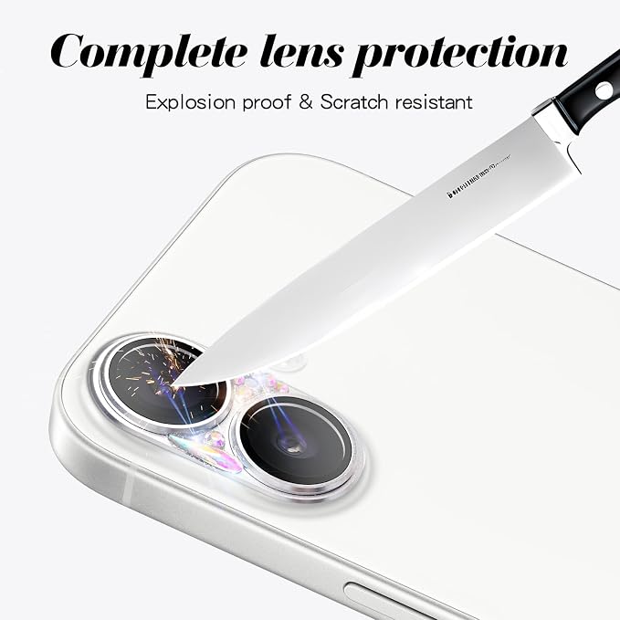 Bling Diamond Camera Lens Protector Compatible with iPhone 17, Metal Glitter Gem Camera Cover，9H Tempered Glass lens full Screen Protector with 3D Rhinestone Sparkle - Image 5