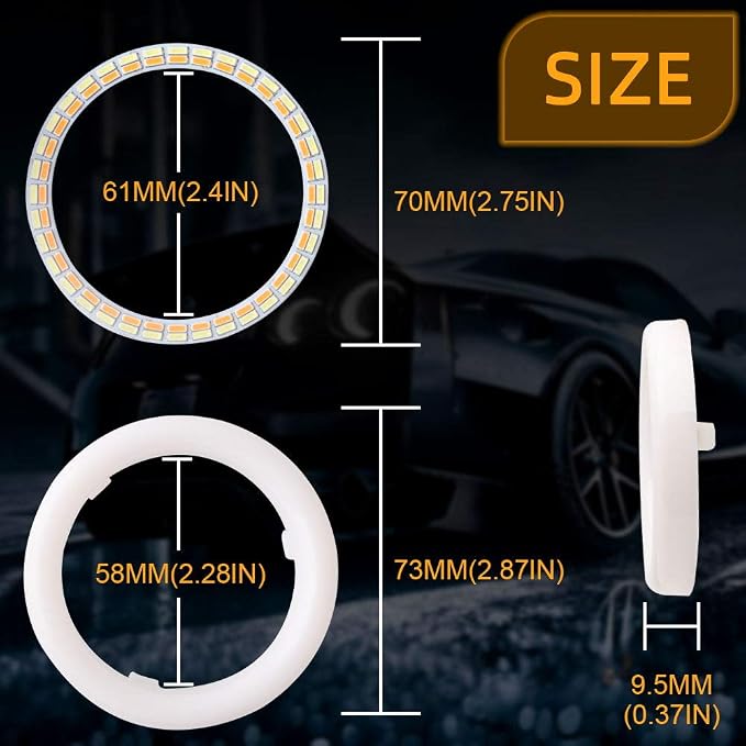 Qasim 1-Pair 70MM White+Amber Switchback 84SMD 4014 LED Car Angel Eyes Halo Ring DRL Fog Light Turn Signal Light Lamp 12V - Image 3