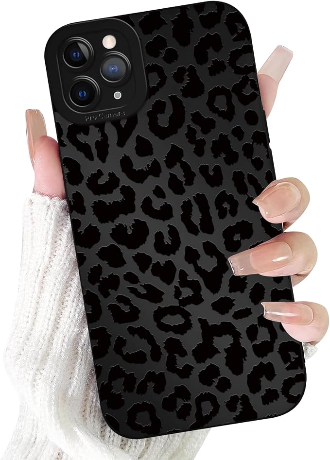 Cute Black Cheetah Print Phone Case for iPhone 11 Pro 5.8" | Aesthetic Leopard Pattern Design Cover Full Camera Lens Protective Shockproof Soft Slim TPU Funda for Men Women Girls by Unknown