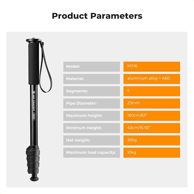 K&F CONCEPT Camera Monopod, 63" Aluminum Photography Monopod | 5-Section Height, Lightweight & Portable Camera Accessories, Payload 11lb, MS16 - Image 7