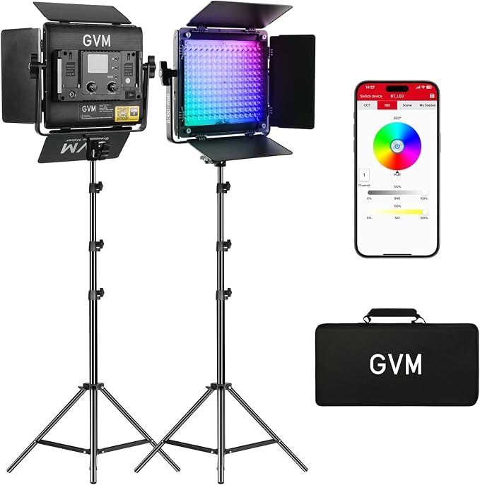GVM RGB LED Video Light Kit, 800D 6X Upgraded Studio Lights with Optical Lens, Photography Lighting with 20 Scene Modes, Panel Lights with 19500 Lux/0.5m, Filming, Content, Portable, 2 Packs by GVMGreatVideoMaker