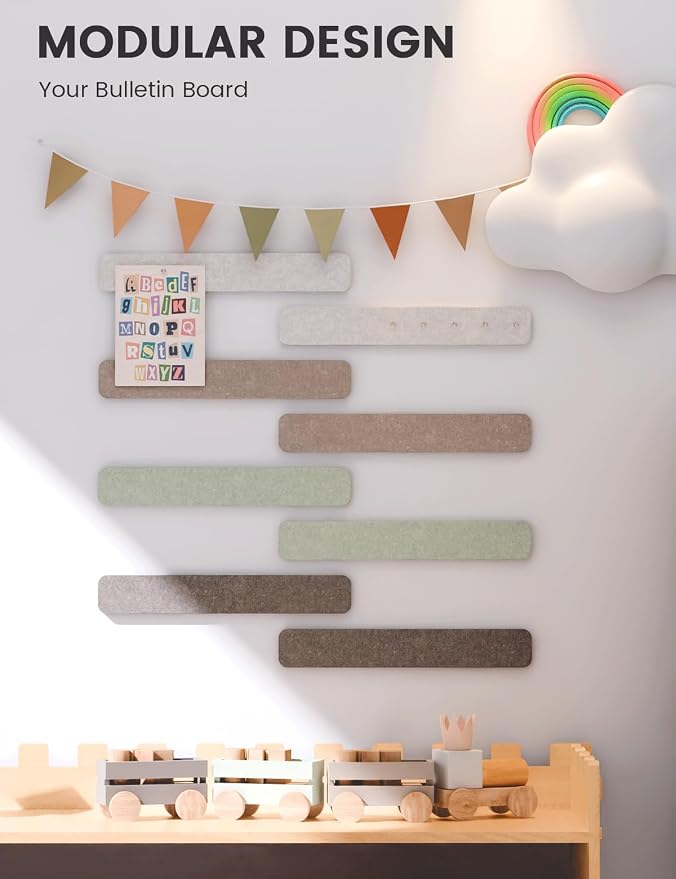 Fluxynara 13" x 2" Felt Wall Panels, Linen Dusk | 8-Pack Includes 50 Push Pins and Adhesive Tabs for Photos, Notes and Decor in Bedroom Doors, Home Office or Studios - Image 5