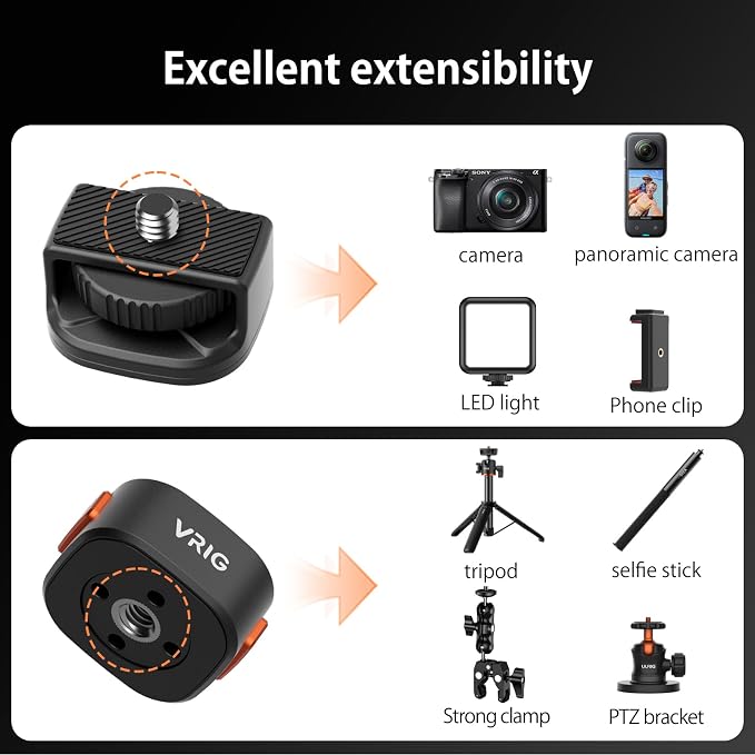 VRIG Magnetic Quick Release Mount Adapter with 1/4" Screw Thread for DJI Osmo Pocket 4 & Pocket 3,Insta360 X6/X5/X4/X3,Xtra Muse,1/4" Screw Hole for Tripod, Monopod - Image 3