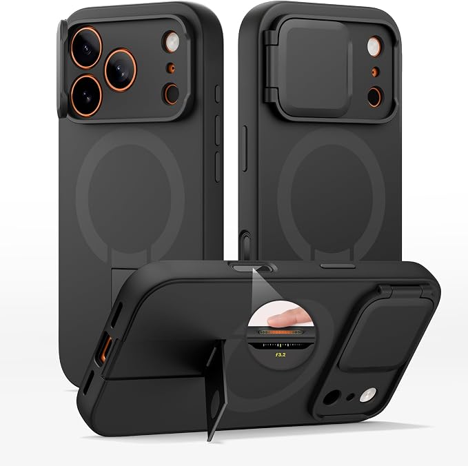 SURITCH for iPhone 17 Pro Max Case with Camera Control Cover, Camera Cover and Adjustable Kickstand, Compatible with MagSafe, Shockproof Bumper Protective Cases 6.9 Inch, Black by SURITCH
