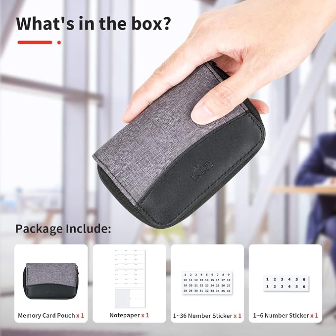 28 Slots SD Card Holder Case with Labels for 24 SD+4 CFB Cards | Holds 24 SD + 4 CF/XQD. Number stickers + notepaper for indexing. Durable polyester. Transparent slots memory Card case. - Image 4